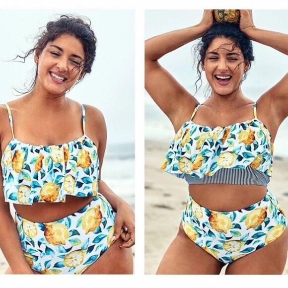 Cupshe 14W Bikini Set Lemon 0X Swimsuit RARE SOLD OUT 2 Piece Bathing Suit Boho - Picture 1 of 15